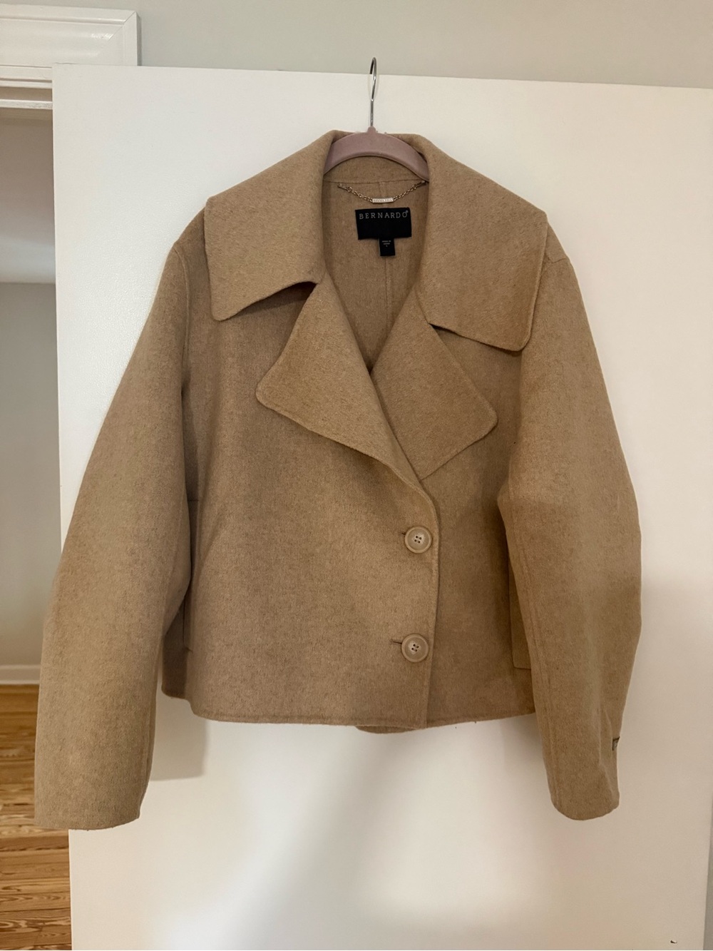 Bernardo Camel Wool-Blend Pea Coat Anthropologie